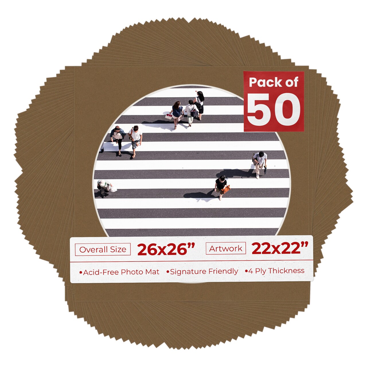 Aged Oak Brown Mat Board for 26x26 Frames - Circle Opening for 22x22 Photos